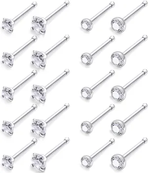 Ocptiy 18G 20G Nose Rings Studs Nose Hoops 316L Surgical Steel Hypoallergenic Silver Nose Piercings Straight Screw L Shaped Nostril Nose Rings Piercing Jewelry for Women Men 20Pcs-28Pcs