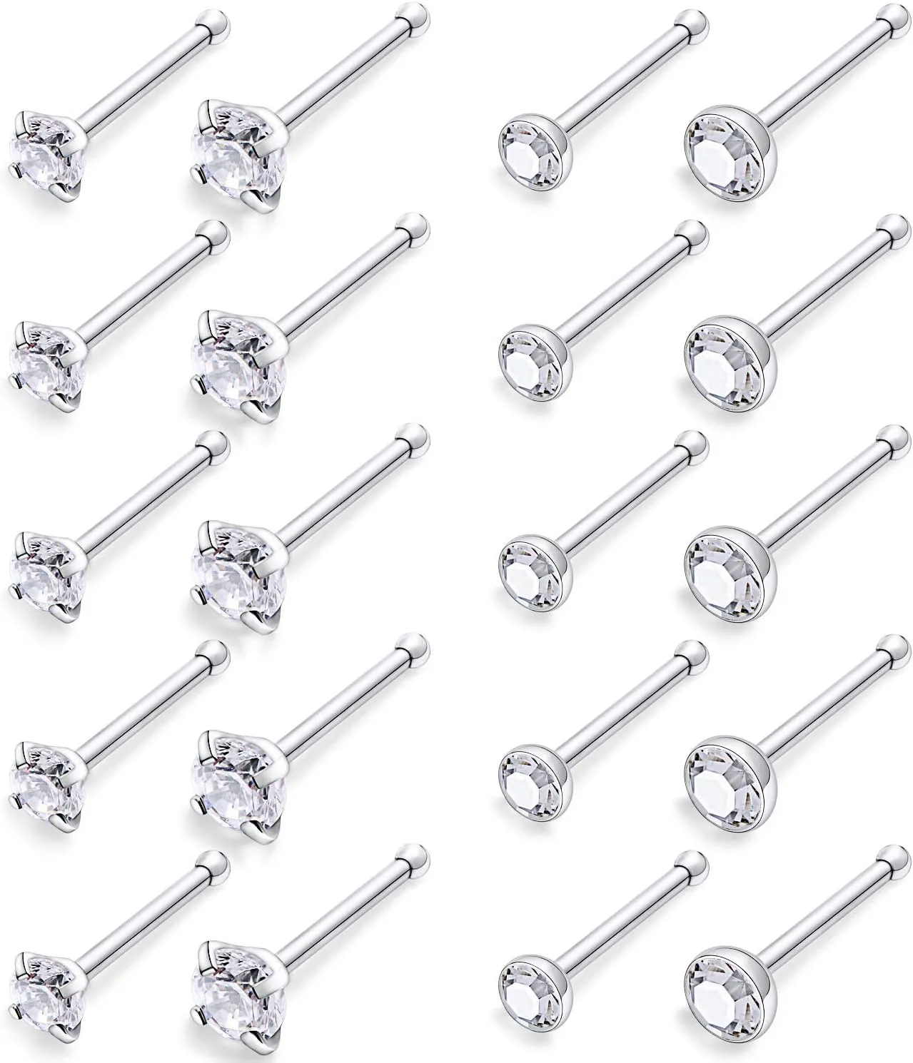 Ocptiy 18G 20G Nose Rings Studs Nose Hoops 316L Surgical Steel Hypoallergenic Silver Nose Piercings Straight Screw L Shaped Nostril Nose Rings Piercing Jewelry for Women Men 20Pcs-28Pcs