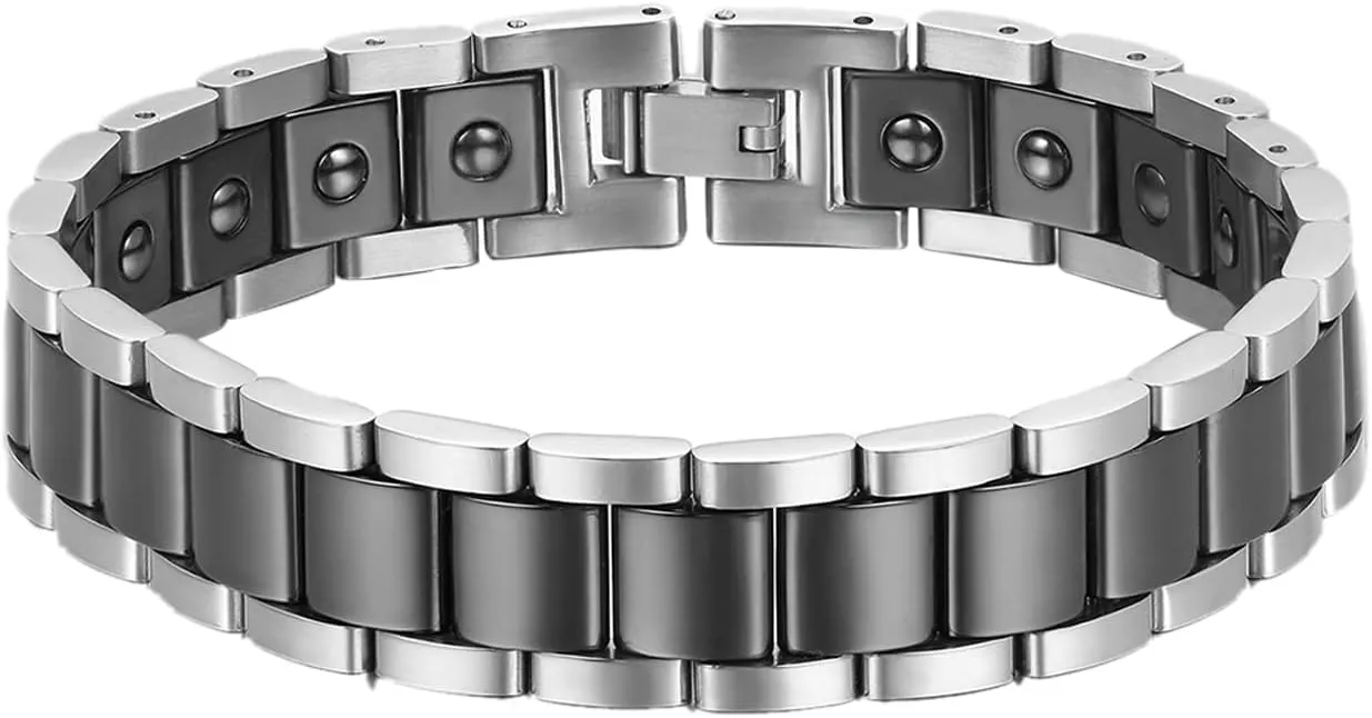 OIDEA Mens Bracelet Gift for Dad Father - 13MM Wide Watch Band Stainless Steel Link Bracelet Two-Tone White Ceramic Bracelet Jewelry with Gift Box, 8.1Inch