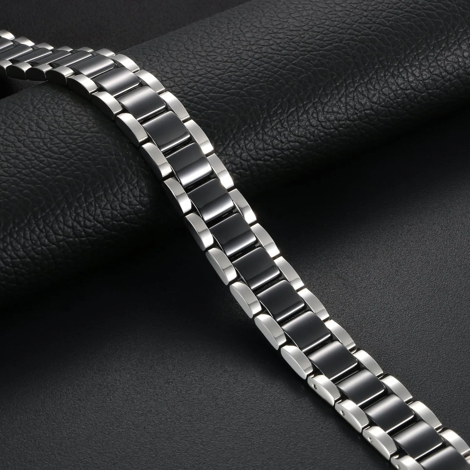 OIDEA Mens Bracelet Gift for Dad Father - 13MM Wide Watch Band Stainless Steel Link Bracelet Two-Tone White Ceramic Bracelet Jewelry with Gift Box, 8.1Inch