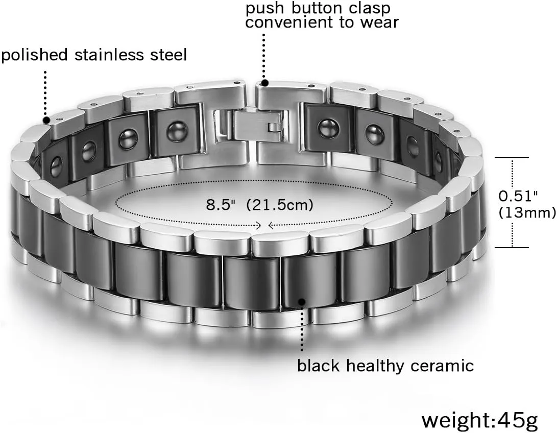 OIDEA Mens Bracelet Gift for Dad Father - 13MM Wide Watch Band Stainless Steel Link Bracelet Two-Tone White Ceramic Bracelet Jewelry with Gift Box, 8.1Inch