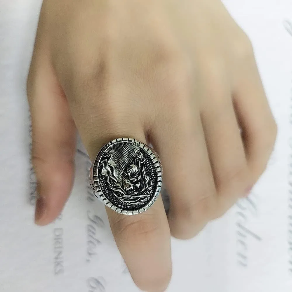OIDIMS Men's Jesus Head Ring Catholic Christian Cross Vintage Signet Retro Religious Amulet Baptism Bands Hip Hop Biker Jewelry Gift for Men Women Father's Day Accessories
