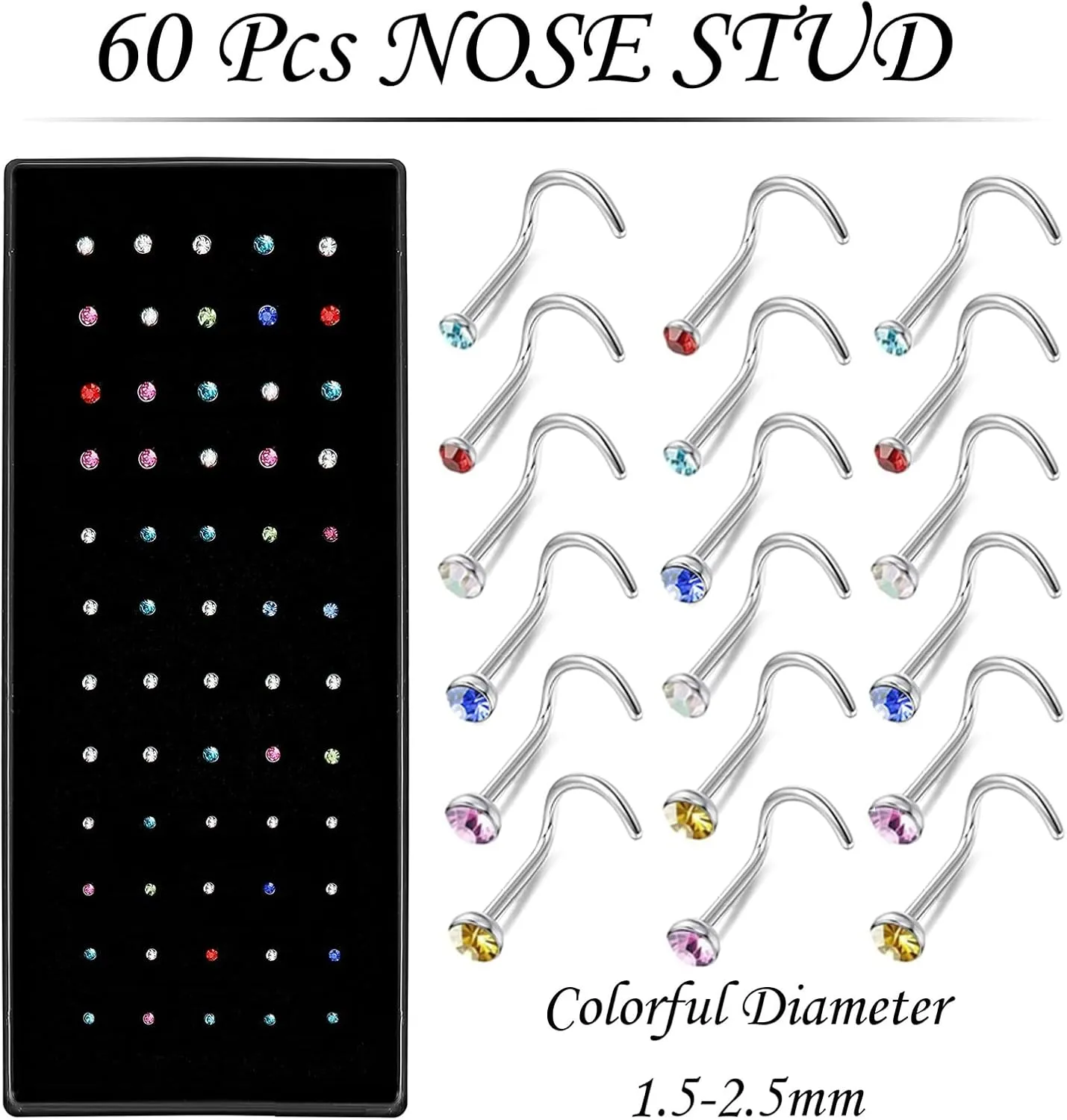OMAIGAR 3 Boxes 120 Pcs Nose Rings Studs 40 Pcs Nose Rings Hoops, Stainless Steel Nose Piercings Body Jewelry, Ideal Gift with Cute Package