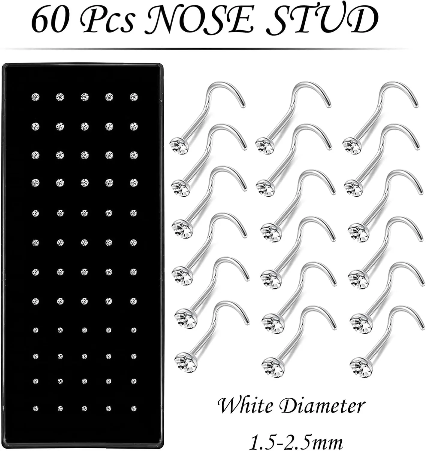OMAIGAR 3 Boxes 120 Pcs Nose Rings Studs 40 Pcs Nose Rings Hoops, Stainless Steel Nose Piercings Body Jewelry, Ideal Gift with Cute Package