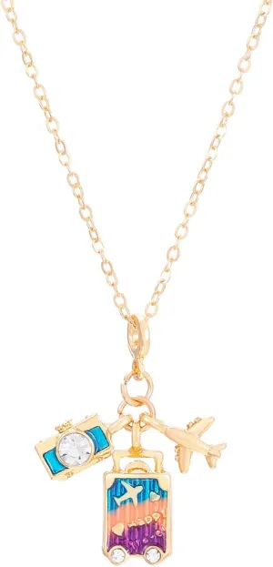 ONLYJUMP Airplane Suitcase Camera Pendant Necklace for Women Gold Silver Plated Funny Charm Global Travel Colorful Mini Luggage Aircraft Chain Necklace World Traveler Holiday Jewelry Gift