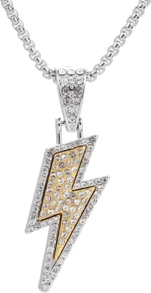 ONLYJUMP Hip Hop Lightning Bolt Necklace for Men Women 18K Gold Plated Lightning Bolt Necklace Cubic Zirconia Rock Punk Totem Pendant Jewelry Gift