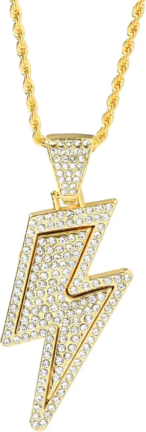 ONLYJUMP Hip Hop Lightning Bolt Necklace for Men Women 18K Gold Plated Lightning Bolt Necklace Cubic Zirconia Rock Punk Totem Pendant Jewelry Gift