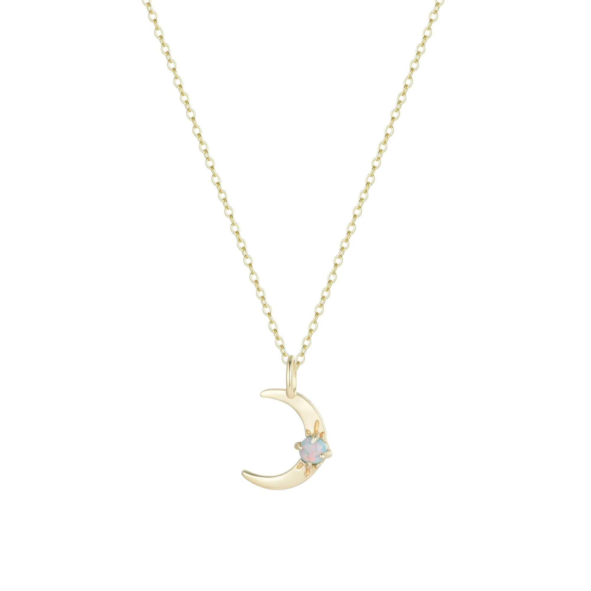 Opal Moon Charm Necklace