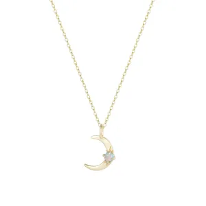 Opal Moon Charm Necklace