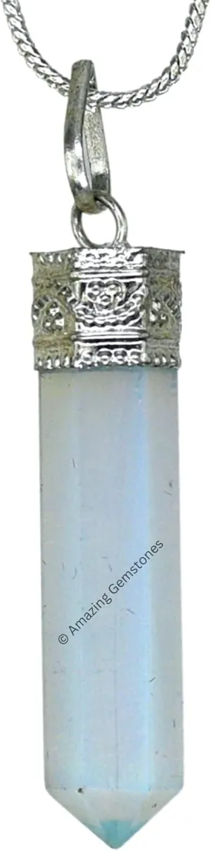Opalite Crystal Pencil Point Pendant Necklace with Adjustable Cord - Natural Healing Crystals and Stones for Men, Women