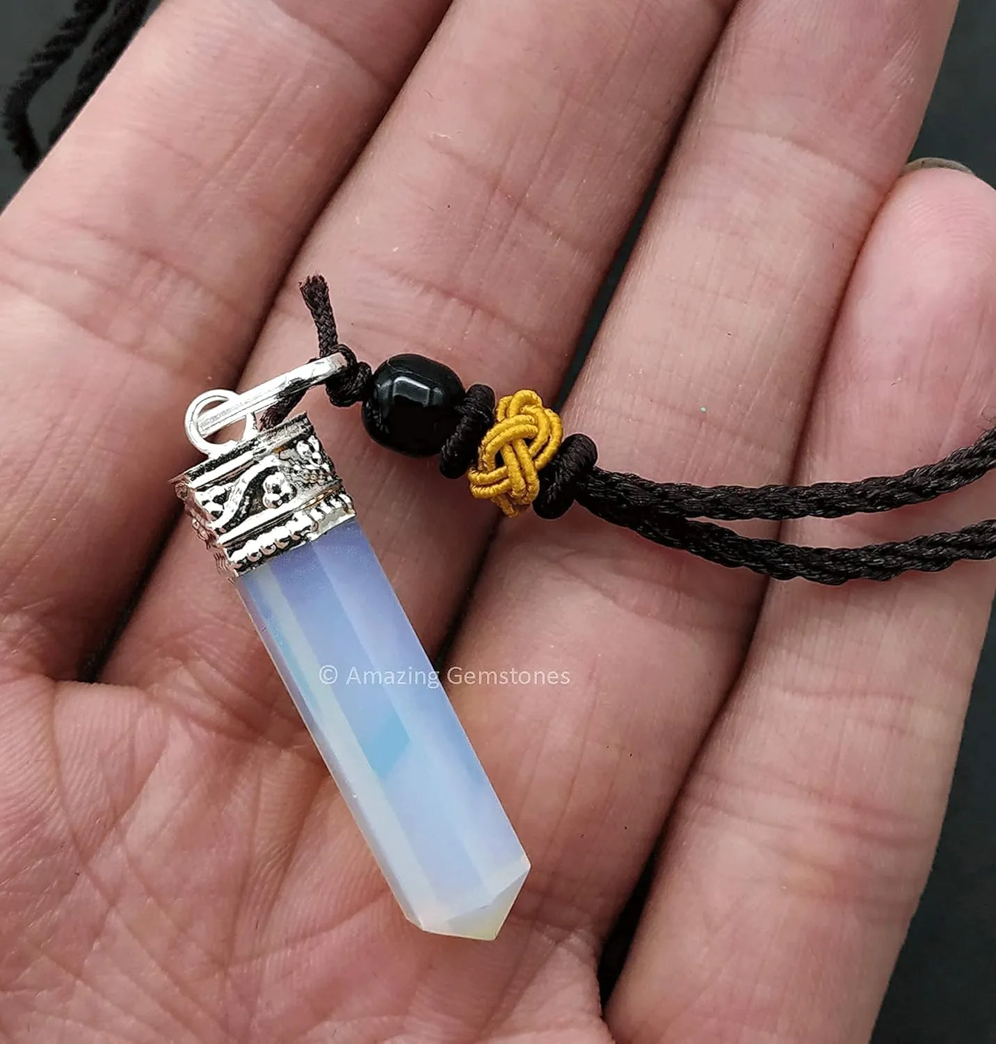 Opalite Crystal Pencil Point Pendant Necklace with Adjustable Cord - Natural Healing Crystals and Stones for Men, Women