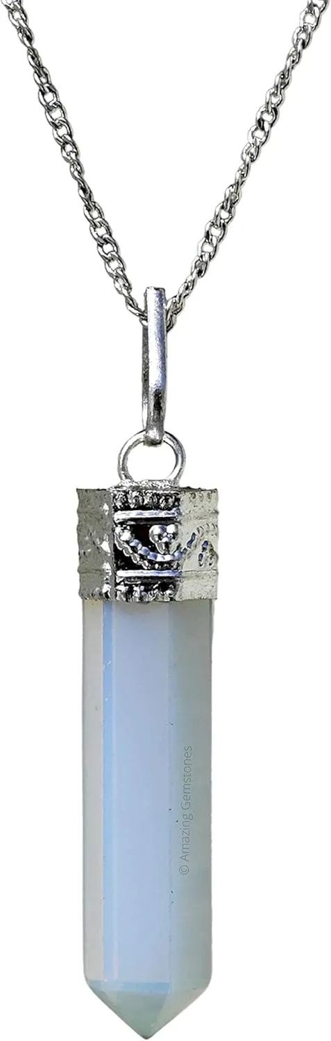 Opalite Crystal Pencil Point Pendant Necklace with Adjustable Cord - Natural Healing Crystals and Stones for Men, Women