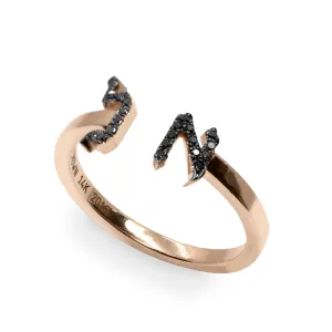 Open Encrusted Aleph-Bet Ring Black Diamonds