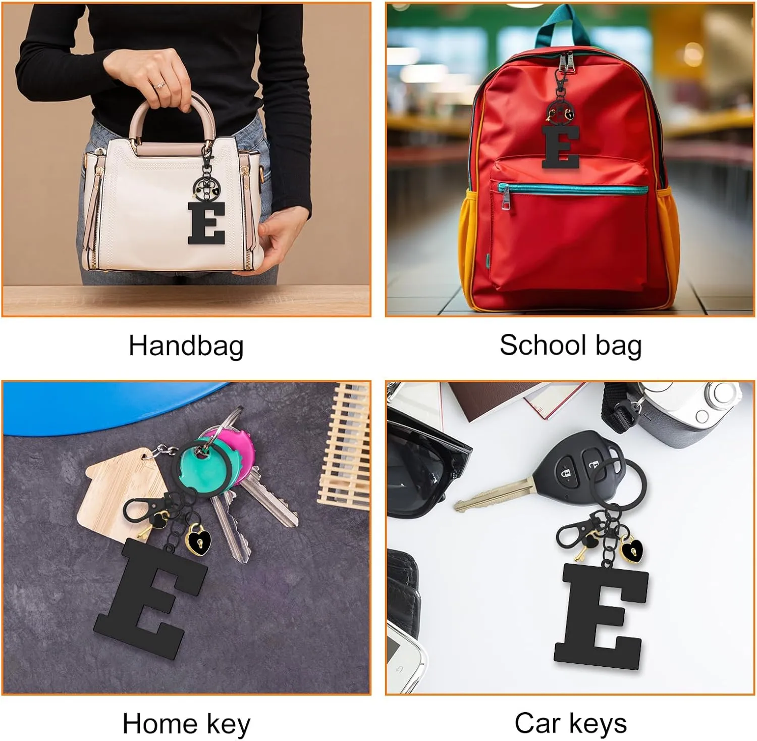 Oubaka Alphabet Initial Letter Keychain Keyring, Cute Initial Letter Keychain with Heart Lock and Key Charms for Women