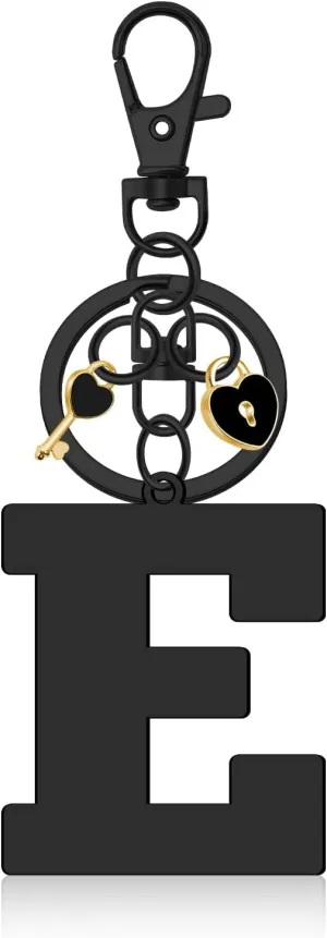 Oubaka Alphabet Initial Letter Keychain Keyring, Cute Initial Letter Keychain with Heart Lock and Key Charms for Women