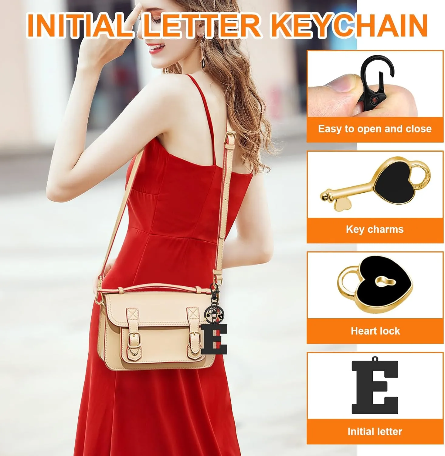 Oubaka Alphabet Initial Letter Keychain Keyring, Cute Initial Letter Keychain with Heart Lock and Key Charms for Women