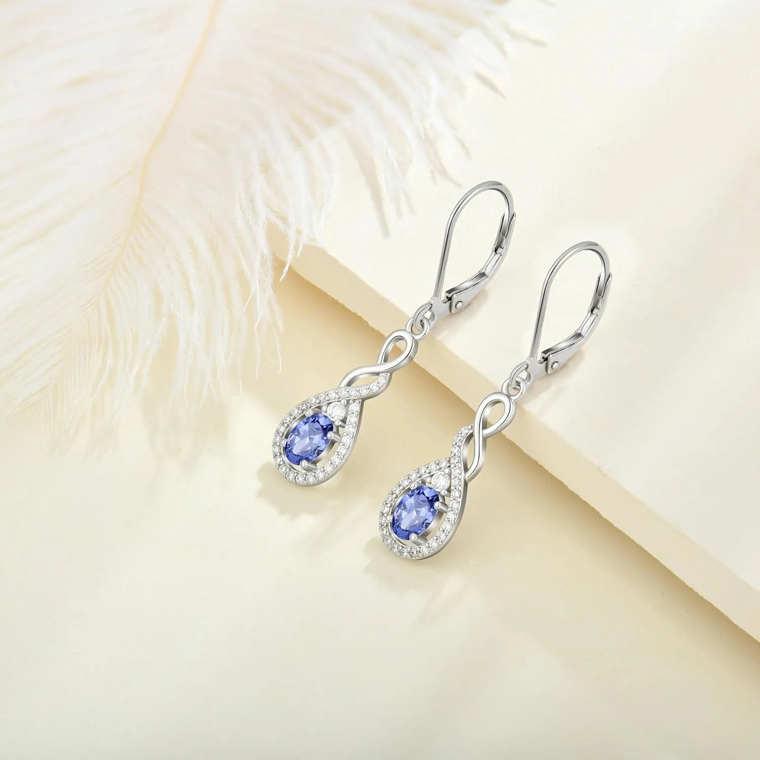 Oval Cut Dangle Drop Earrings 925 Sterling Silver Infinity Twisted Leverback Earrings Birthstone Jewelry for Women
