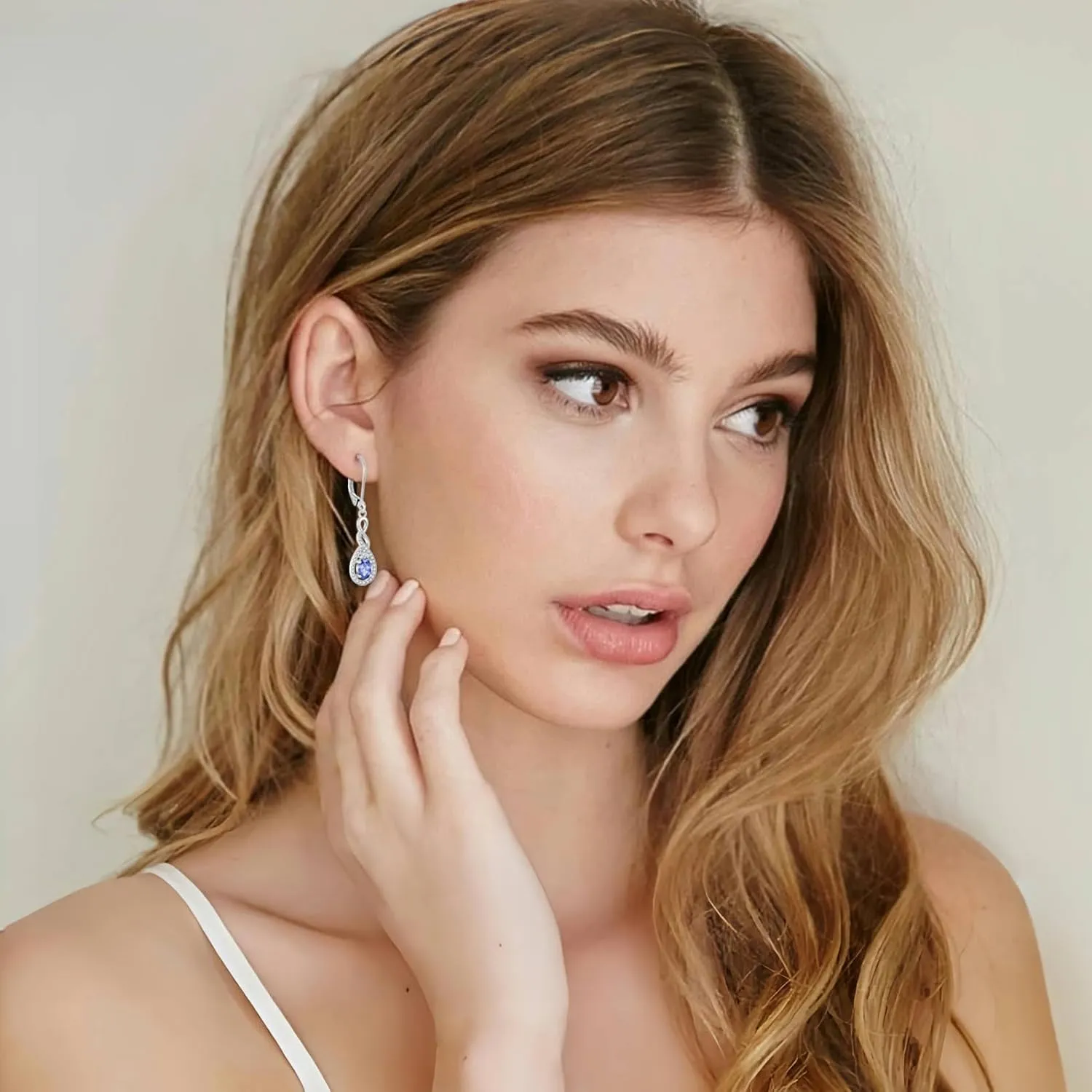 Oval Cut Dangle Drop Earrings 925 Sterling Silver Infinity Twisted Leverback Earrings Birthstone Jewelry for Women