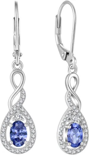 Oval Cut Dangle Drop Earrings 925 Sterling Silver Infinity Twisted Leverback Earrings Birthstone Jewelry for Women