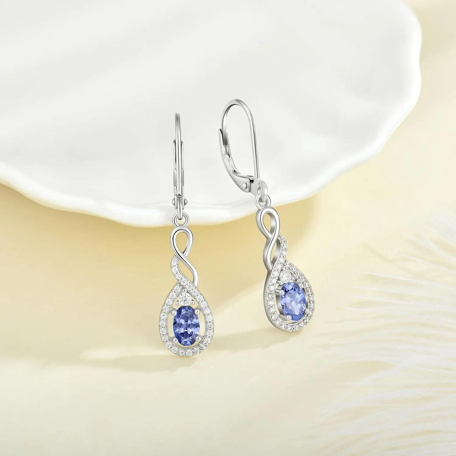 Oval Cut Dangle Drop Earrings 925 Sterling Silver Infinity Twisted Leverback Earrings Birthstone Jewelry for Women