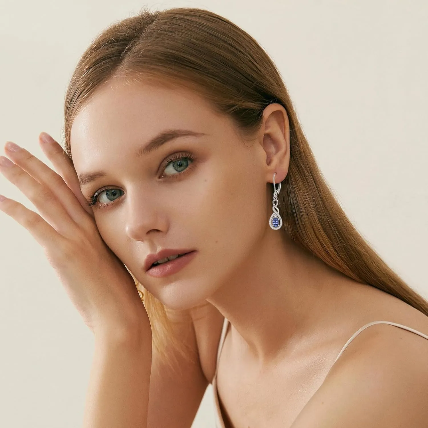 Oval Cut Dangle Drop Earrings 925 Sterling Silver Infinity Twisted Leverback Earrings Birthstone Jewelry for Women