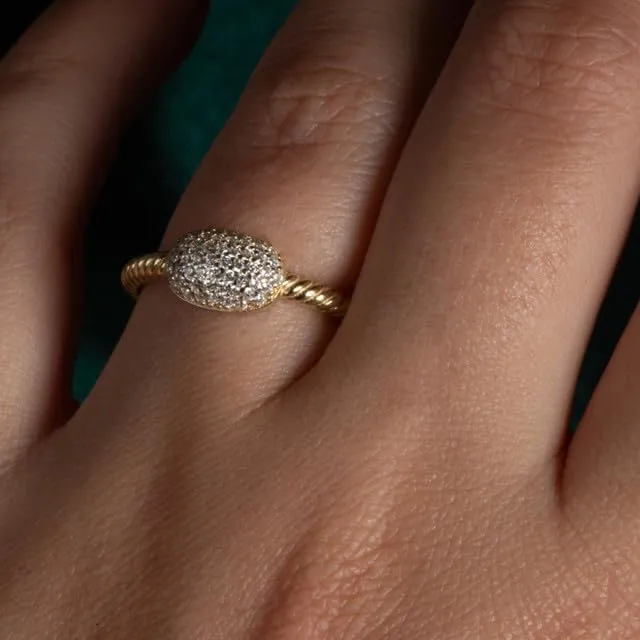 Oval CZ Rope Twisted Band Fine Ring Real Solid Gold