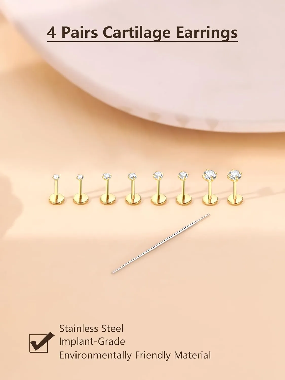 Oveta Threadless Push in Lip Rings 16G/18G/20G Labret Jewelry CZ Lip Studs Stainless Steel Cartilage Earrings for Women Monroe Medusa Piercing Jewelry 6/7/8/10/12mm Bar Length