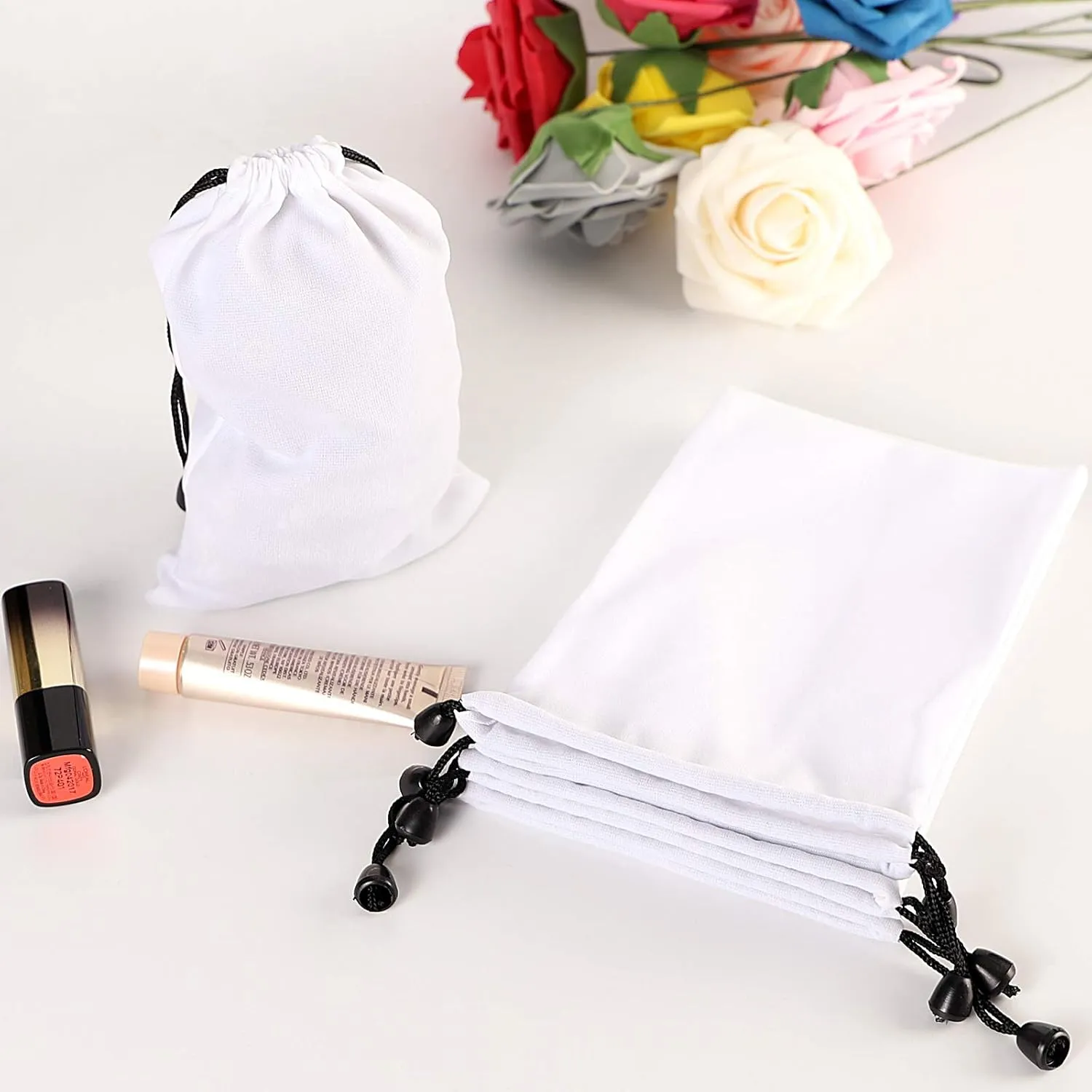 Pack Of 25 Large 6.75" X 4.75" Pouch Bags - Elegant Velvet Drawstring Bags Jewelry Pouches for Jewelry, Gifts, Event Supplies (White)