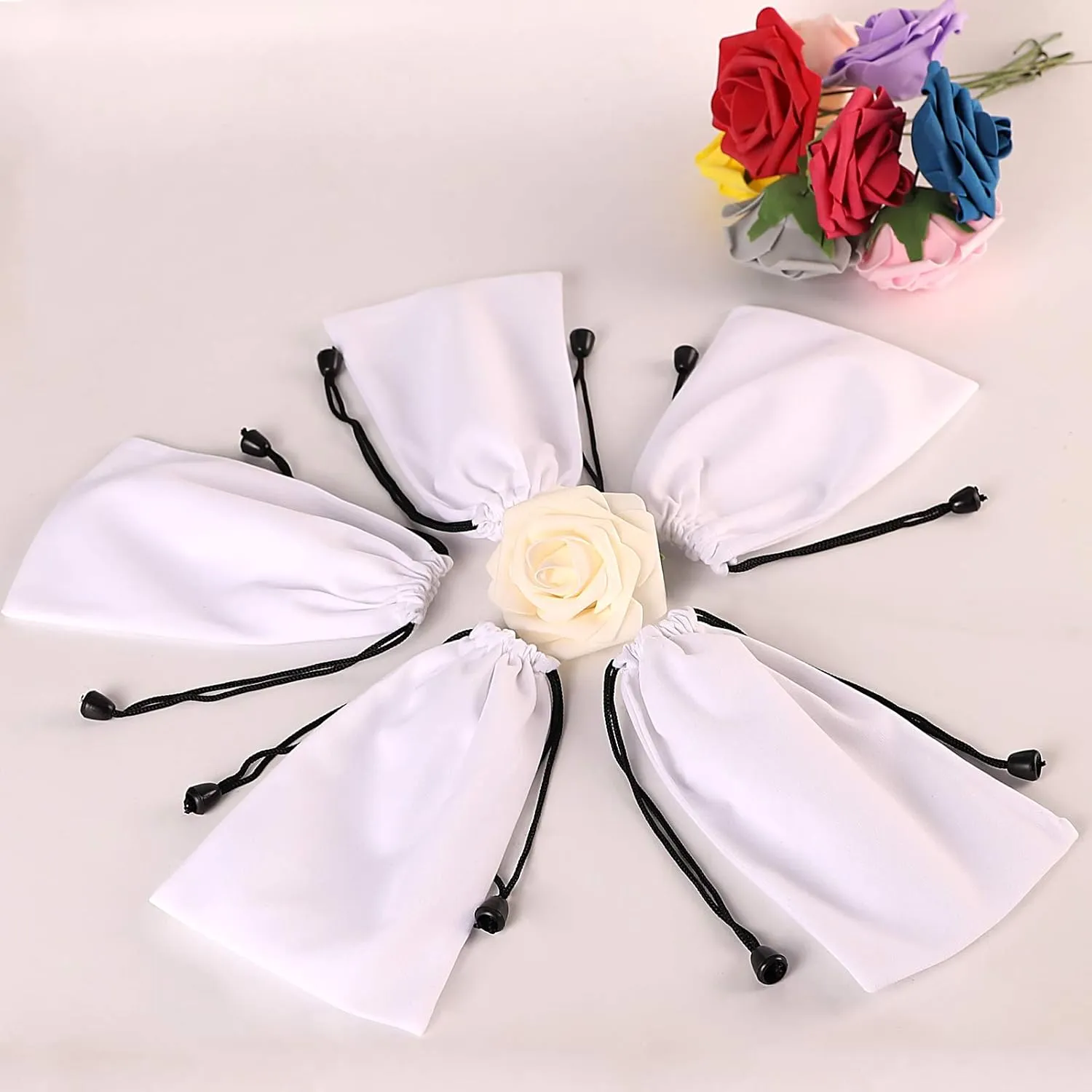 Pack Of 25 Large 6.75" X 4.75" Pouch Bags - Elegant Velvet Drawstring Bags Jewelry Pouches for Jewelry, Gifts, Event Supplies (White)