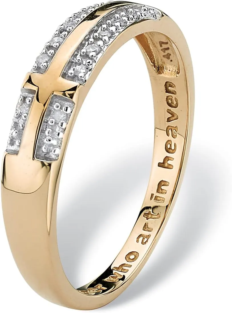 PalmBeach 10K Yellow Gold Genuine Diamond Accent Lord's Prayer Cross Ring Sizes 5-9