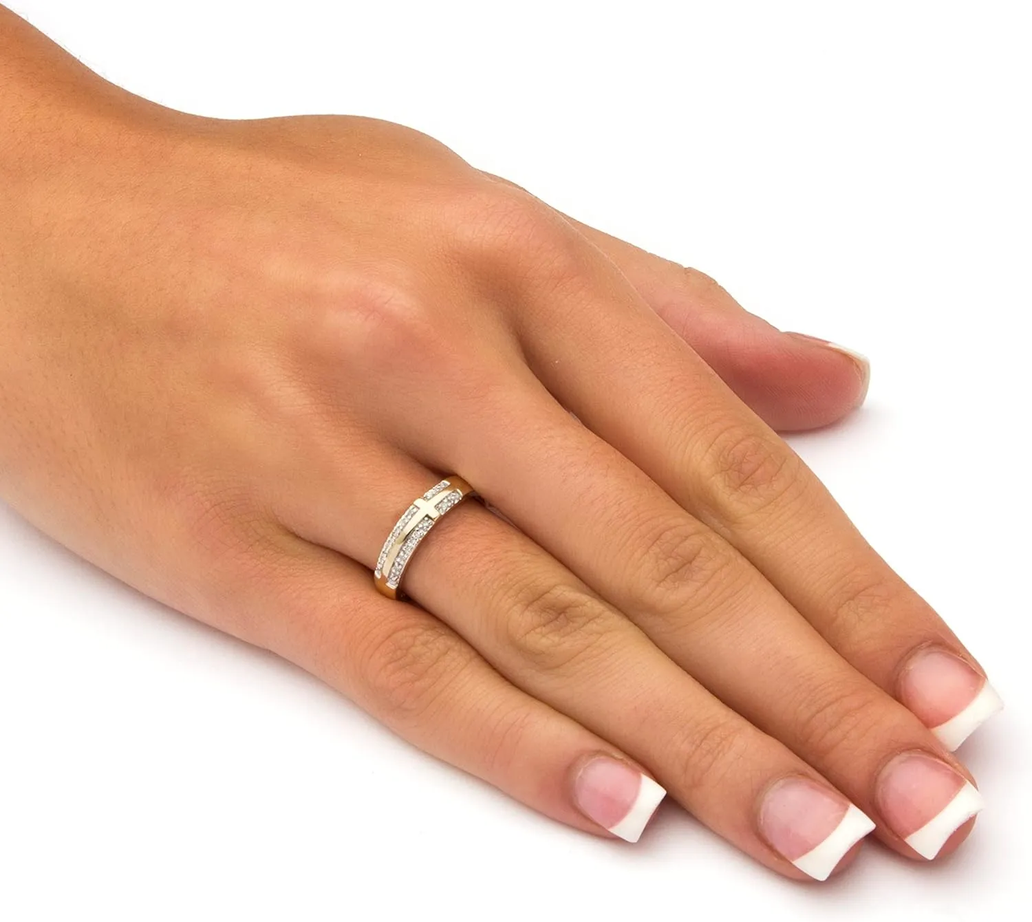 PalmBeach 10K Yellow Gold Genuine Diamond Accent Lord's Prayer Cross Ring Sizes 5-9
