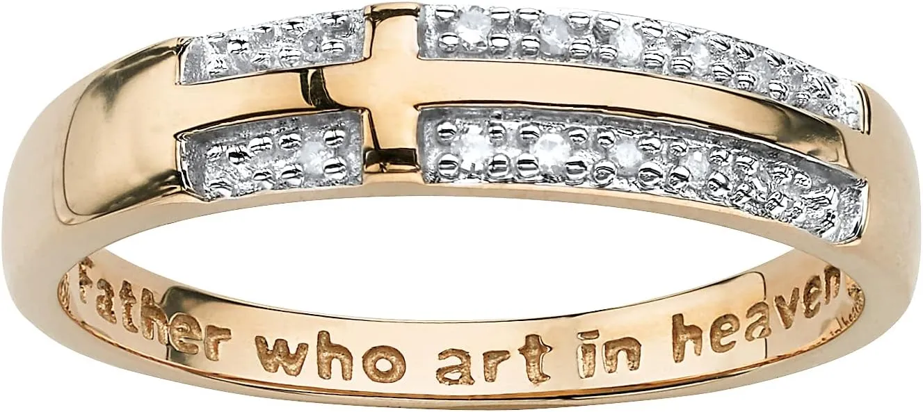 PalmBeach 10K Yellow Gold Genuine Diamond Accent Lord's Prayer Cross Ring Sizes 5-9