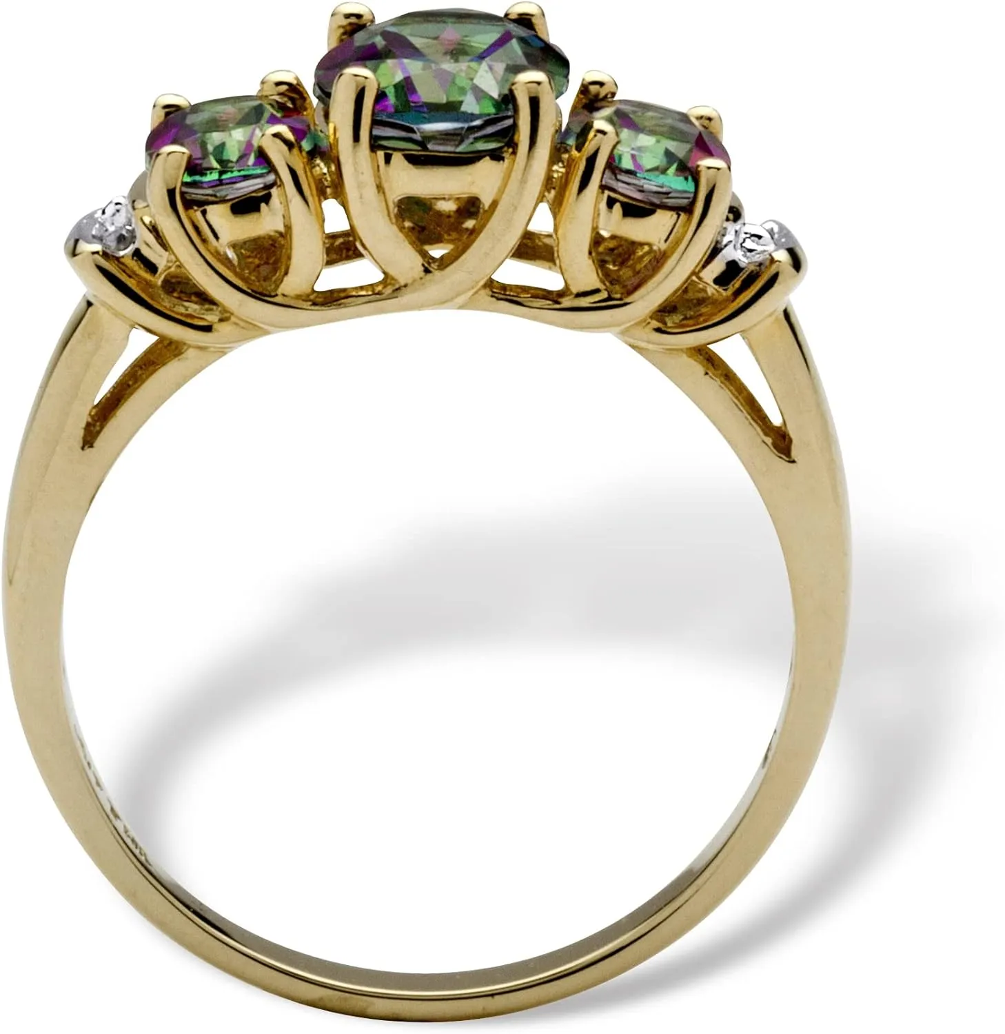 PalmBeach 10K Yellow Gold Oval Cut Genuine Mystic Fire Topaz and Diamond Accent 3-Stone Ring Sizes 6-10