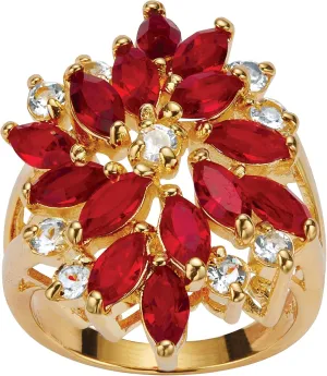 PalmBeach 18K Yellow Gold Plated Marquise Shaped Green Red or Blue and White Crystal Ring. Size 8