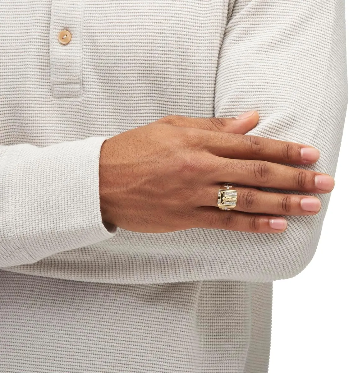 PalmBeach Men's 10K Yellow Gold Round Genuine Diamond Crucifix and Cross Ring (1/8 cttw, I Color, I3 Clarity) Sizes 9-13