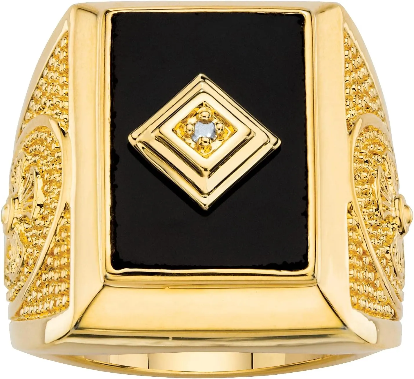 PalmBeach Men's Yellow Gold-Plated Emerald Cut Natural Black Onyx and Diamond Accent Cross Ring Sizes 8-13