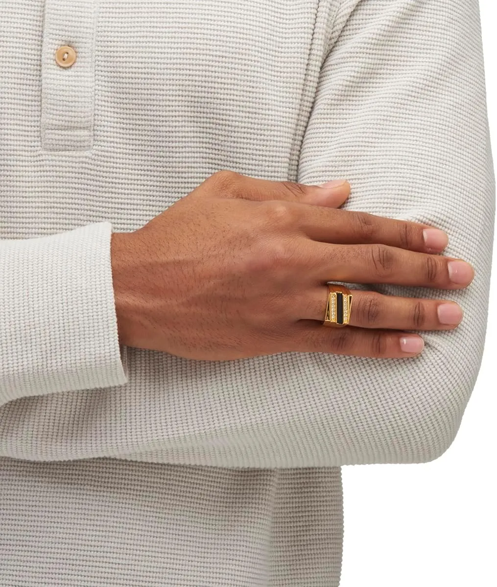 PalmBeach Men's Yellow Gold-Plated Emerald Cut Natural Black Onyx and Round Crystal Ring Sizes 8-13