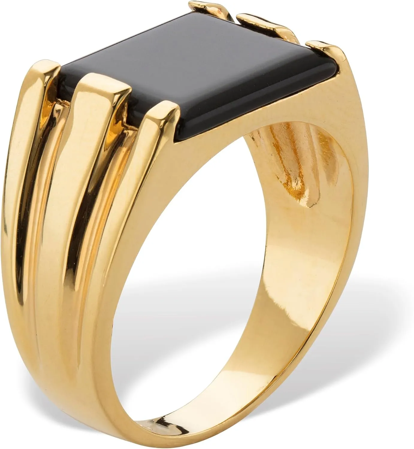 PalmBeach Men's Yellow Gold-Plated Emerald Cut Simulated Black Onyx Ring Sizes 8-13