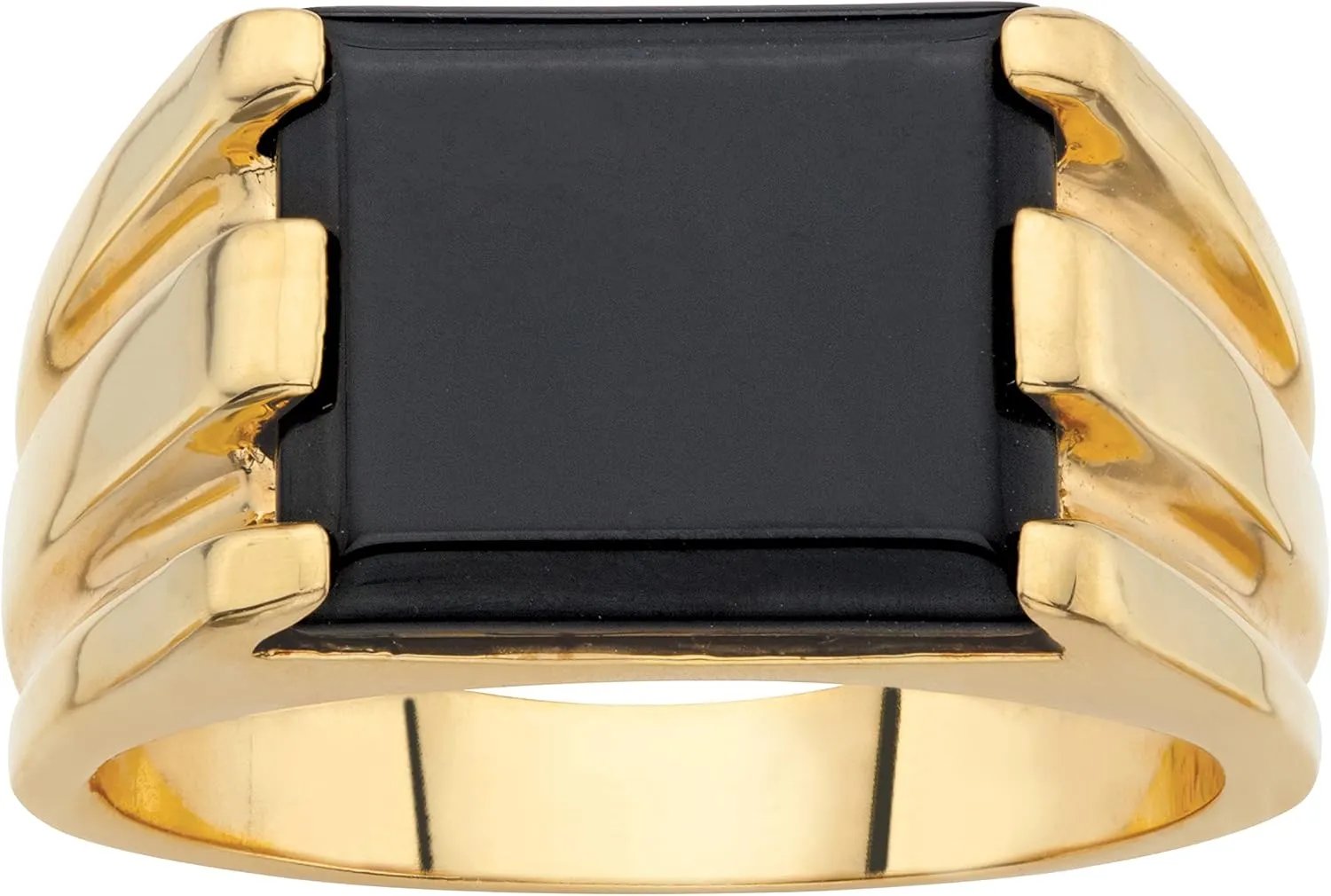 PalmBeach Men's Yellow Gold-Plated Emerald Cut Simulated Black Onyx Ring Sizes 8-13