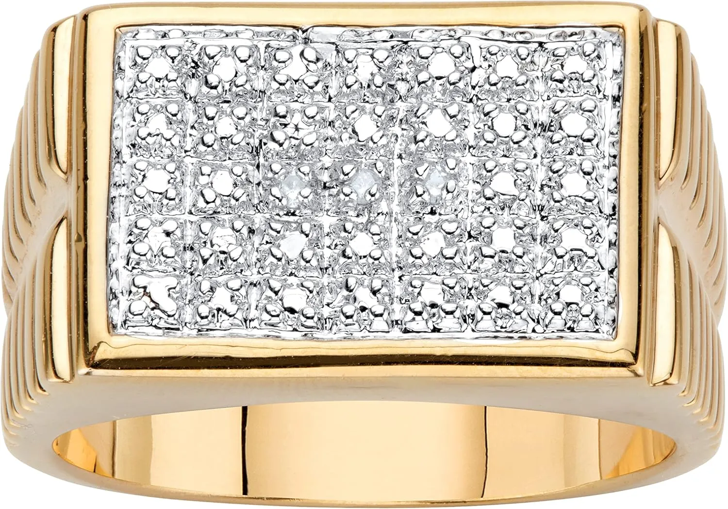 PalmBeach Men's Yellow Gold-plated Genuine Diamond Accent Watchband Style Ring Sizes 8-16