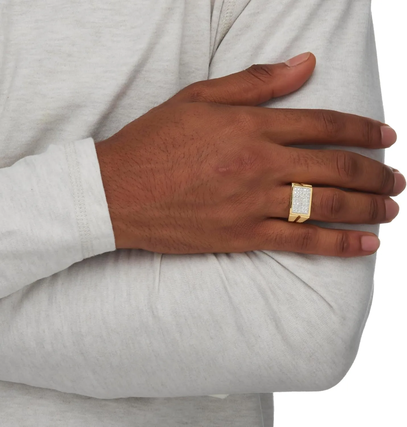 PalmBeach Men's Yellow Gold-plated Genuine Diamond Accent Watchband Style Ring Sizes 8-16