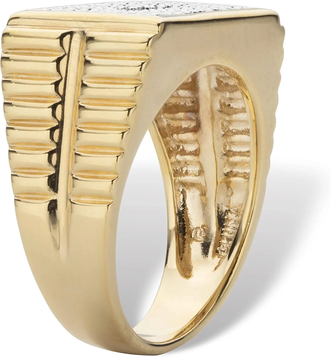 PalmBeach Men's Yellow Gold-plated Genuine Diamond Accent Watchband Style Ring Sizes 8-16