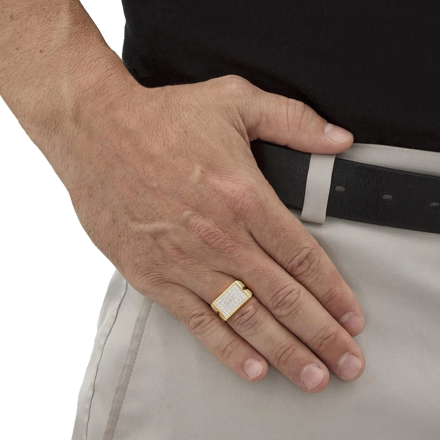 PalmBeach Men's Yellow Gold-plated Genuine Diamond Accent Watchband Style Ring Sizes 8-16