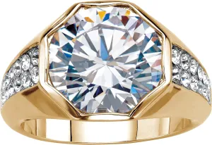 PalmBeach Men's Yellow Gold-plated Round Cubic Zirconia and Round Simulated Crystals Octagon Ring Sizes 8-13