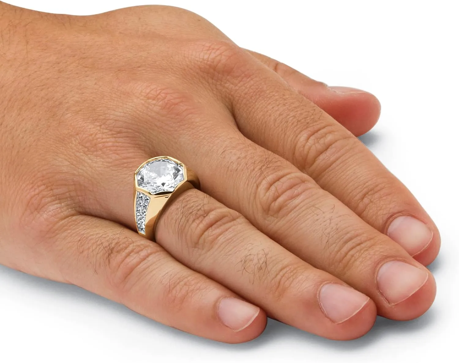 PalmBeach Men's Yellow Gold-plated Round Cubic Zirconia and Round Simulated Crystals Octagon Ring Sizes 8-13