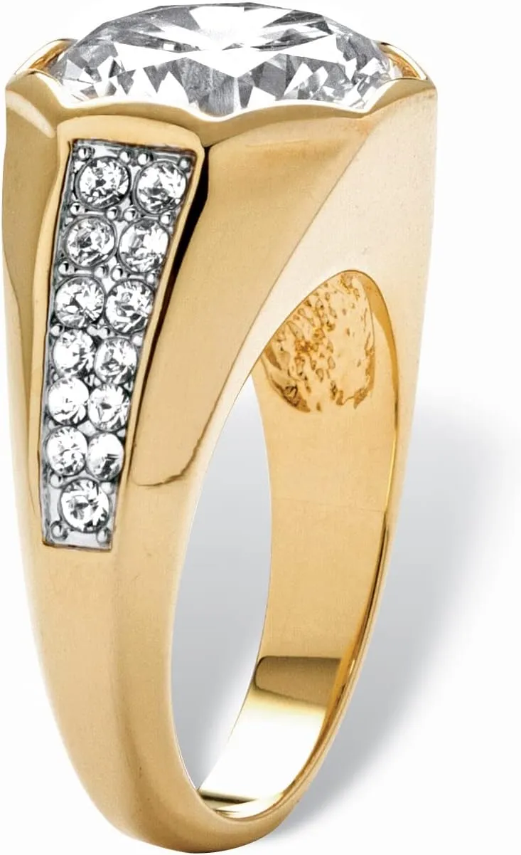 PalmBeach Men's Yellow Gold-plated Round Cubic Zirconia and Round Simulated Crystals Octagon Ring Sizes 8-13