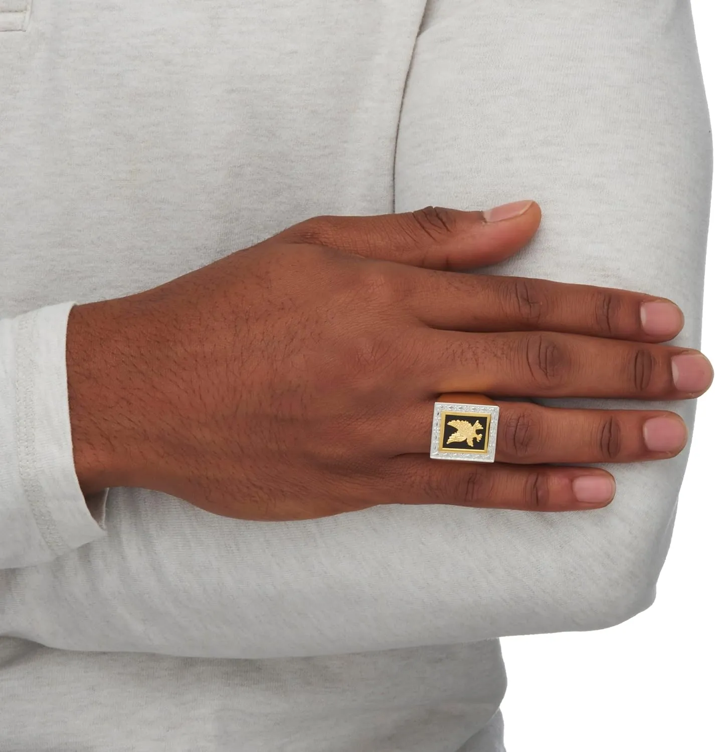 PalmBeach Men's Yellow Gold-plated Sterling Silver Emerald Cut Natural Black Onyx and Diamond Accent Eagle Ring Sizes 8-16