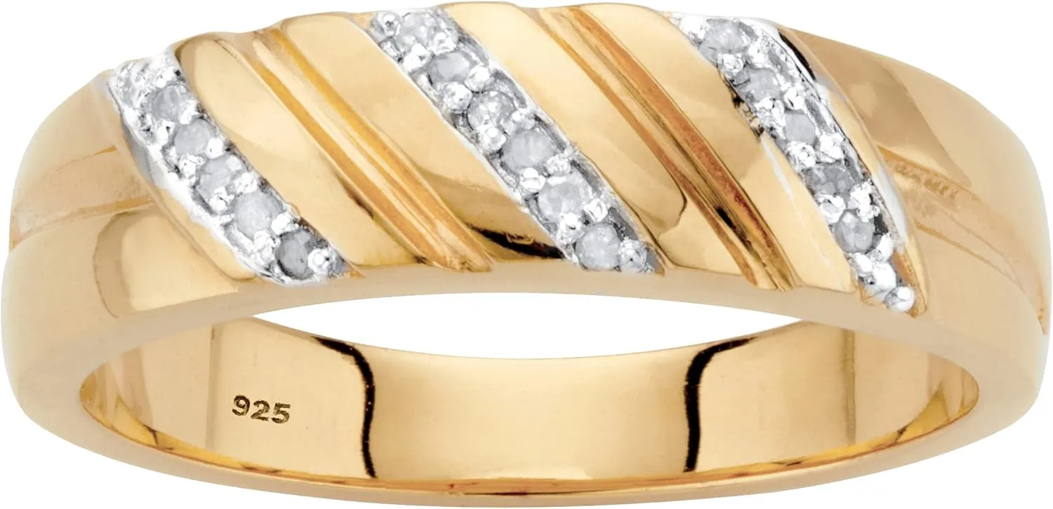 PalmBeach Men's Yellow Gold-plated Sterling Silver Genuine Diamond Accent Diagonal Wedding Band Ring (4.5mm) Sizes 8-13