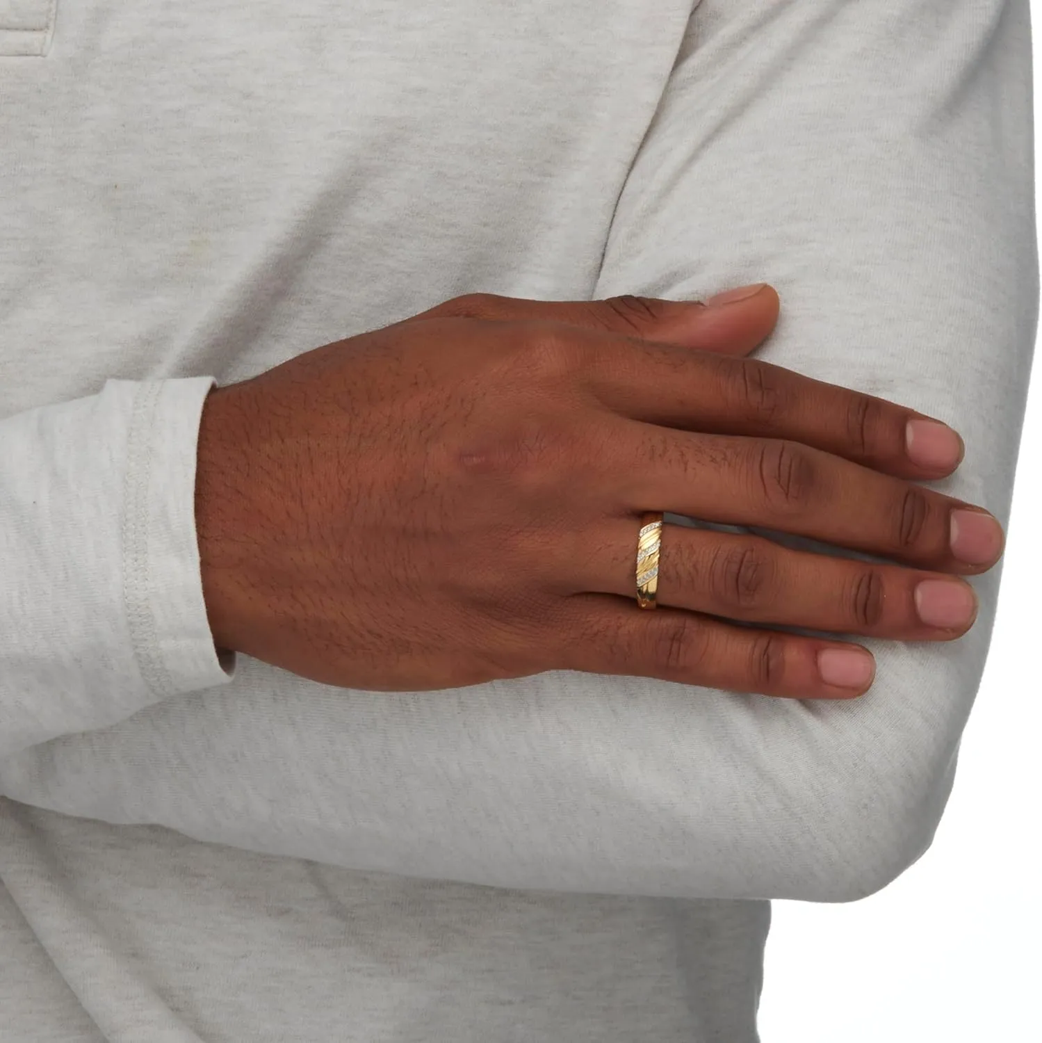 PalmBeach Men's Yellow Gold-plated Sterling Silver Genuine Diamond Accent Diagonal Wedding Band Ring (4.5mm) Sizes 8-13