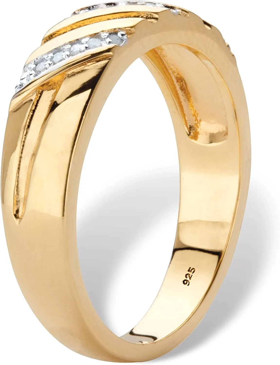 PalmBeach Men's Yellow Gold-plated Sterling Silver Genuine Diamond Accent Diagonal Wedding Band Ring (4.5mm) Sizes 8-13